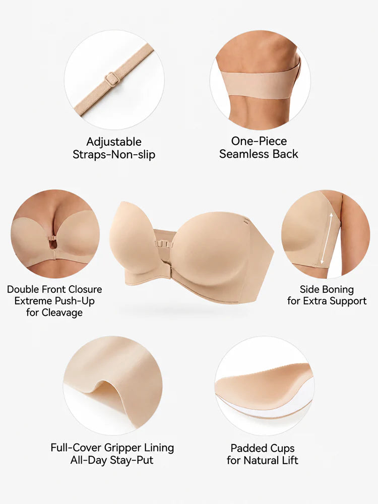 Themytom Women's Seamless Strapless Front Closure Push-Up Bra