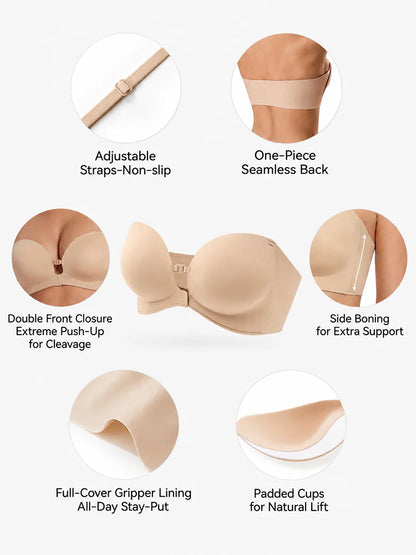 Themytom Women's Seamless Strapless Front Closure Push-Up Bra