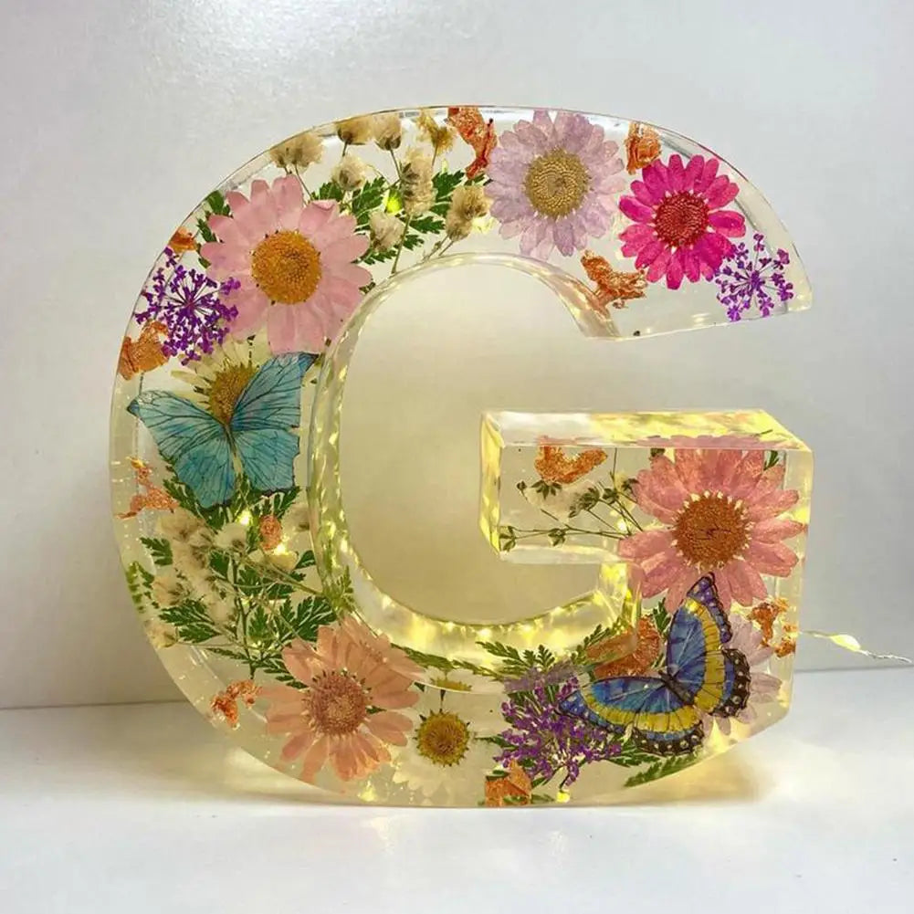 Floral Resin Letter Night Light Alphabet Letter LED