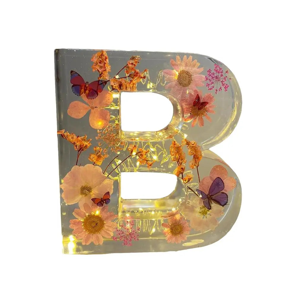 Floral Resin Letter Night Light Alphabet Letter LED