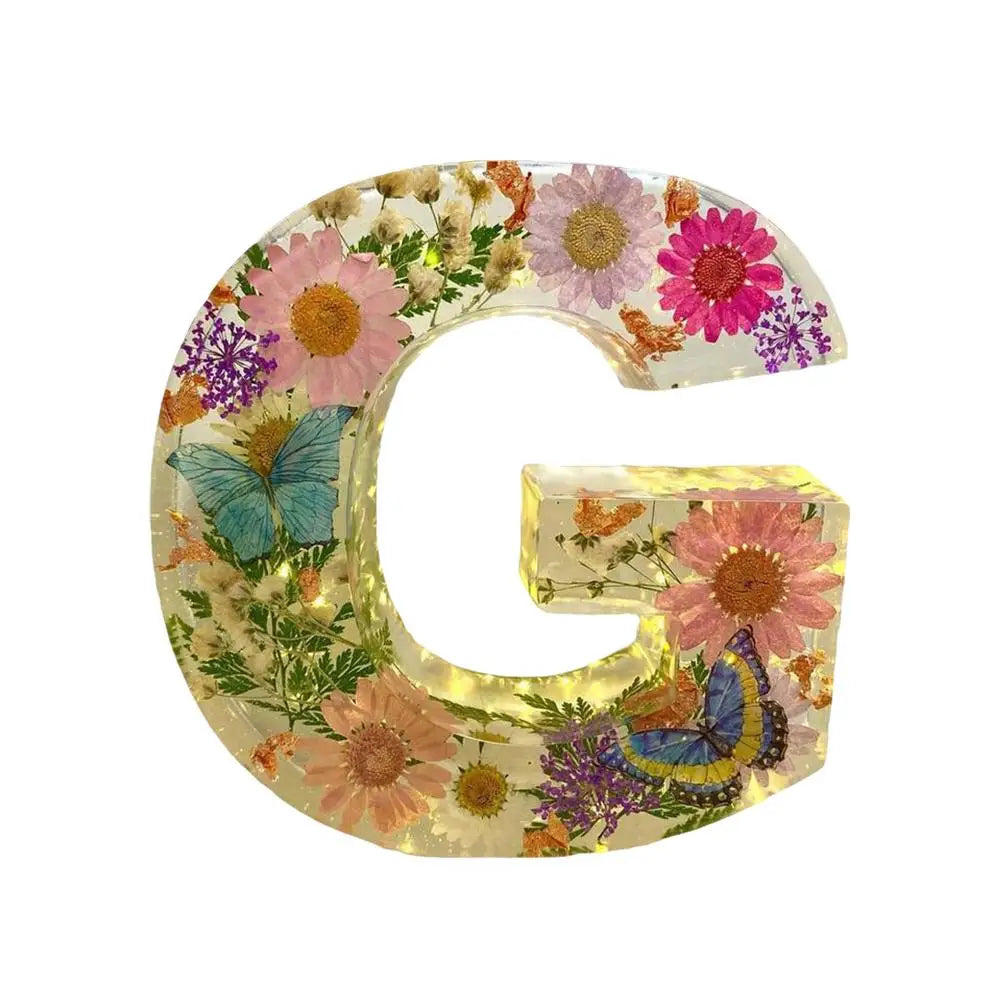 Floral Resin Letter Night Light Alphabet Letter LED